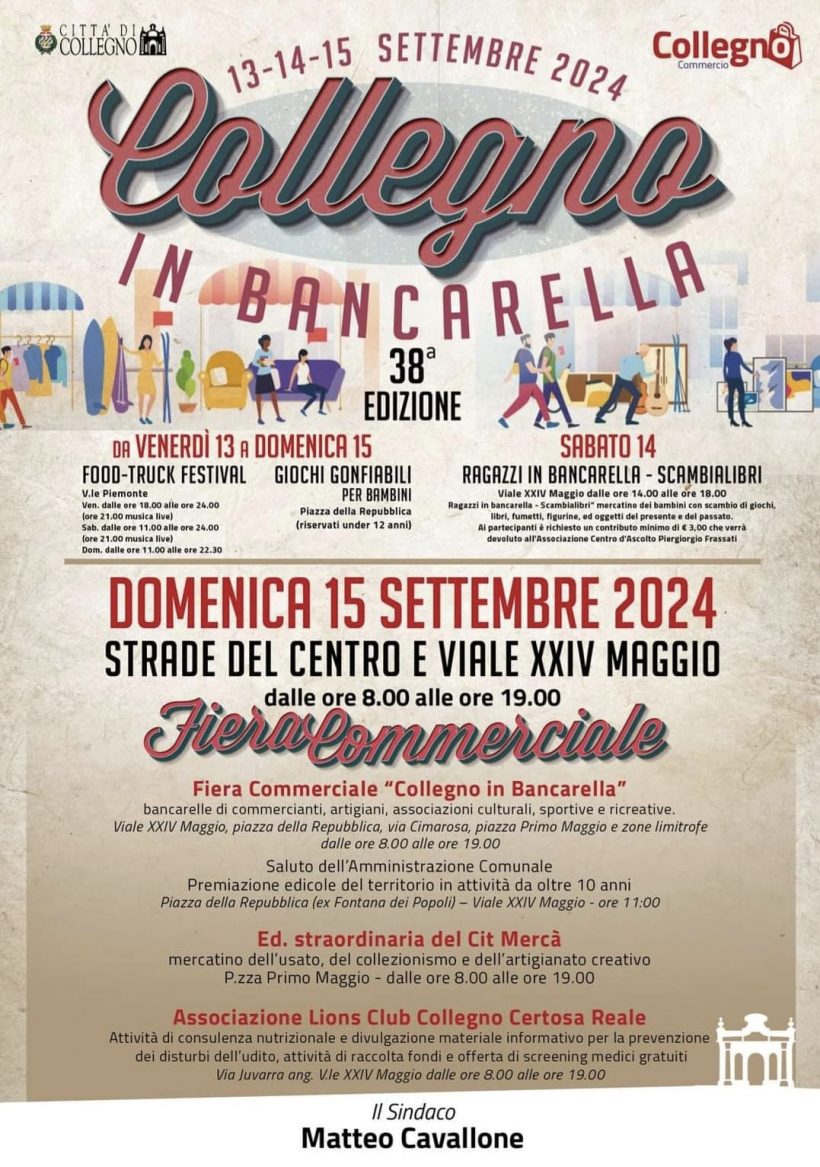 Collegno in bancarella domenica 15 settembre. Ci siamo anche noi!