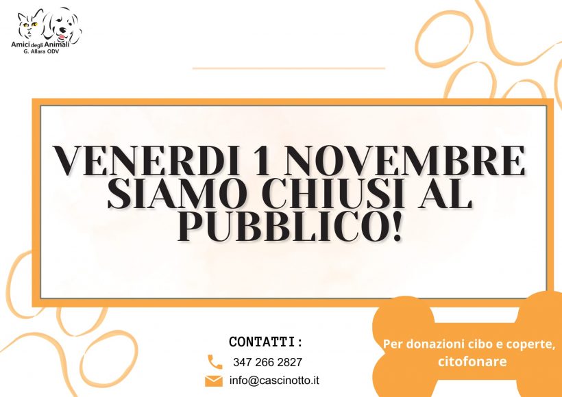 Chiusura 1 novembre 2024!