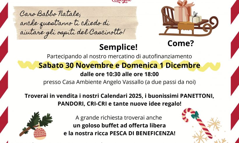 Festa di Natale del Cascinotto sabato 30/11 e domenica 1/12. Vi aspettiamo numerosi!